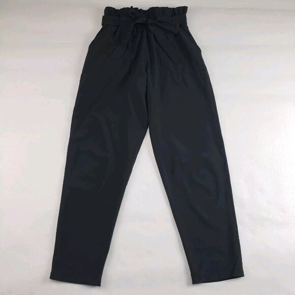 Albion Bow Belt Ankle Pant Womens XS Black Paper Bag Waist Pull On Nylon Stretch - Picture 6 of 13